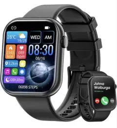 スマートウォッチ 1.85HDインチ 大画面 Bluetooth通話機能 黒