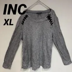 【INC】レースアップデザイン 肩リボン ニットソー グレー XL