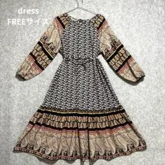 ♦︎美品☆ロングワンピース　総柄　マキシ丈　ペイズリー　フラワー　エスニック　F
