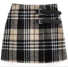インパン裏地付きチェック柄ベルトラップ風ミニスカート GRL tu1456