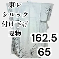 ☆【美品✨】東レシルック さんび 洗える着物 夏物 縞紗 小紋 カーキ