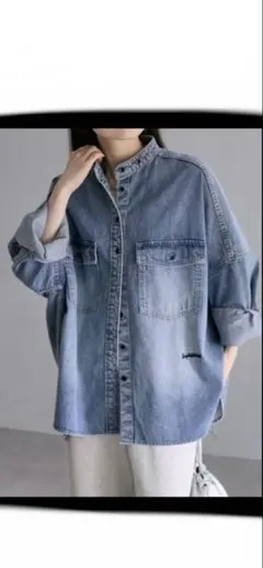 今だけお値下げPUAL CE CIN ヴィンテージライクデニムバンドカラーシャツ