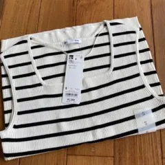 GU リブニットボーダースクエアネック　タンクトップ　S