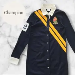 《極美品》champion シャツワンピ ロングシャツ ラガーシャツ ネイビー