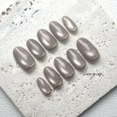 【現品】ブラウン ベージュ マグネット ビー玉 ミラー ワンカラーネイルチップ