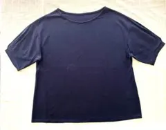レディース　ネイビーカットソー 半袖トップス　半袖カットソーTシャツ　ゆったり
