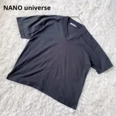 ナノユニバース Tシャツ【L】半袖 Vネック ダークグレー シンプル
