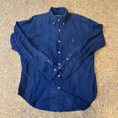 Ralph Lauren リネン100%麻ネイビー ボタンダウンシャツ　サイズM