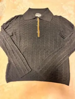 フェラガモ黒 ケーブル編み ポロセーター 長袖