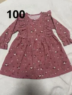 シーイン 花柄コーデュロイ長袖ワンピース 100cm