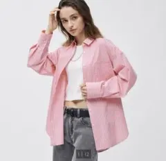 ★ジーユー★ストライプオーバーサイズシャツ/XS