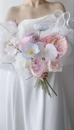 再販アーティフィシャルフラワーブーケ　透明感　胡蝶蘭　前撮り　ウェディング　結婚