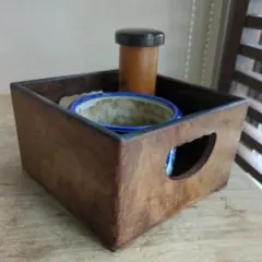 骨董　烟草盆　栗の木　伊万里印判火入れ　アンティーク　物入れ