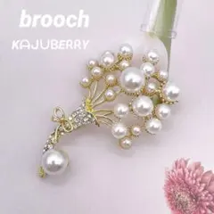 【新品】 花束モチーフ パールブローチ リボン付き フォーマルブローチ 花束