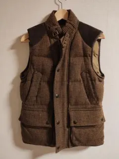 ポロラルフローレン ガンクラブチェック ダウンベスト レザーパイピング