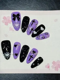 紫と黒の地雷系量産型ネイルチップ 10個セットMサイズ