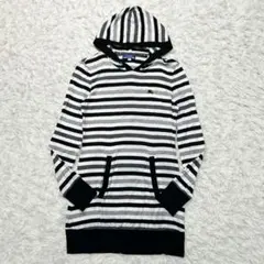 【美品】バーバリーブルーレーベル ひざ丈ワンピース ボーダー 白×黒 38サイズ