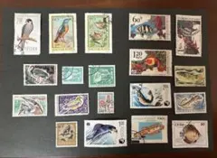 外国切手 セット19番　鳥 魚 動物 昆虫 デザイン コレクション