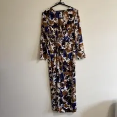 ZARA長袖ロングワンピース ブラウン・ブルー