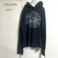 HOLLISTER ブラックパーカー プリントロゴ フーディーSサイズスウェットのサムネイル