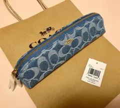 新品 coach ペンシル ケース シグネチャー デニム