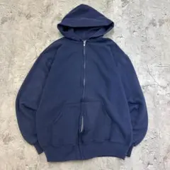 USA製　JERZEES　フルジップ　無地　ブランク　パーカー　古着　ネイビーL