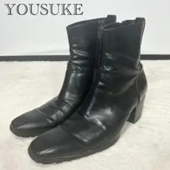 YOUSUKE ロングノーズヒールアップブーツ　サイドジップ　ブラック　26cm