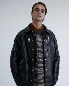 ホワイトマウンテニアリング × Schott レザーコーチジャケット　XL