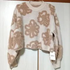 GRL ベージュ フラワー柄 ニットセーター
