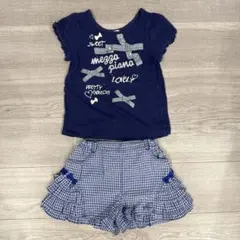 メゾピアノ　リボンプリントTシャツとショートパンツセット　120 紺