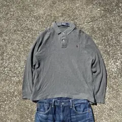 90s Polo by Ralph Lauren 長袖ポロシャツ グレー LL