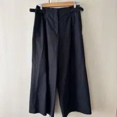★PLST★洗える ストレッチ リネンミックス ワイドパンツ 黒Lのサムネイル