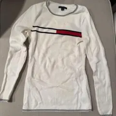 【美品】トミーヒルフィガー 長袖ニット ホワイト S フラッグロゴ 清潔感