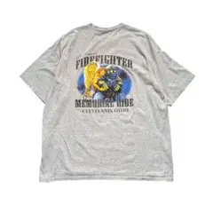 7TSM3エンジェル×消防士　バックプリントTシャツ　グレー　古着used
