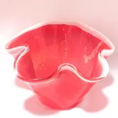 昭和レトロ フラワー型ガラス花器 朱色 フラワーベース 華道