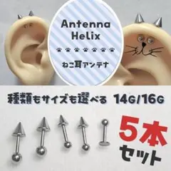 ねこ耳アンテナෆ14G　アンテナヘリックス　ボディピアス　ストレートバーベル