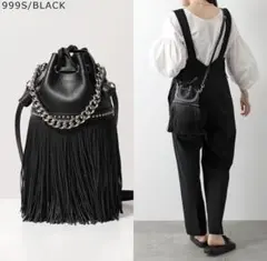 J&M DAVIDSON 黒 レザー フリンジ バッグ