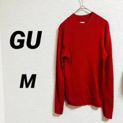 【GU ジーユー】リブハイネックセーター レッド 長袖 クルーネック 秋冬 M