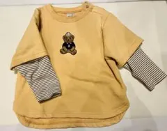 petit main くまサガラ重ね着長袖Tシャツ クリーム 90cm