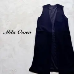 【Mila Owen】ミラオーウェン バックベルト ロングジレ ノーカラー 黒