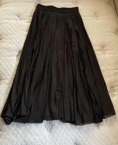 ミラオーウェン　ロングプリーツスカート　黒×白　ドット　ウエストゴム