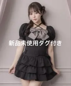 ヘッドドレス付きコットンフリルティアードワンピース 黒 - メルカリ
