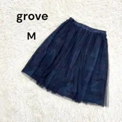 【グローブ】M チュールスカート　膝丈　迷彩柄　ウエストゴム　ネイビー