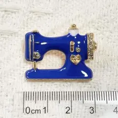 ブルー 青 ミシン レトロ ゴールド ブローチ ピンブローチ