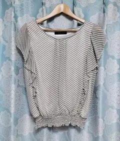 春♡特価！✨シフォンストライプ✨綺麗フリル プリーツブラウスストライプ トップス