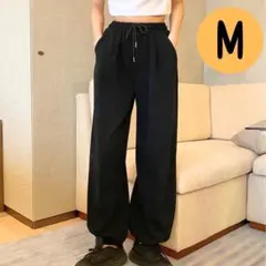 レディースジョガーパンツ 黒 M スウェット ダンス スポーツルームウェア 太め