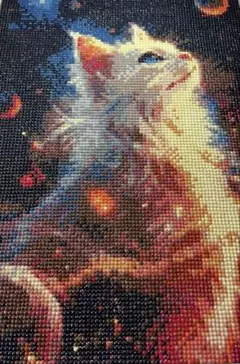 完成品 ダイヤモンドアート 猫 夜空 月 星 30×40 インテリア 壁飾り