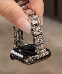 レディース メタリック ラインストーン アップルウォッチ エラスティックバンド