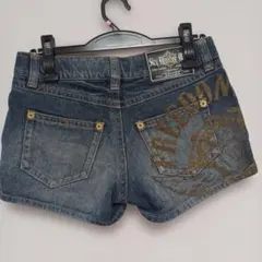 平成ギャルY2Kグランジ　デニムショートパンツ　ダメージ　ローライズ　ミニ
