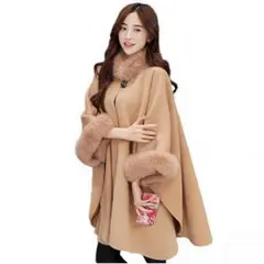 RICHCOCO レディース ポンチョ コート ファー アウター